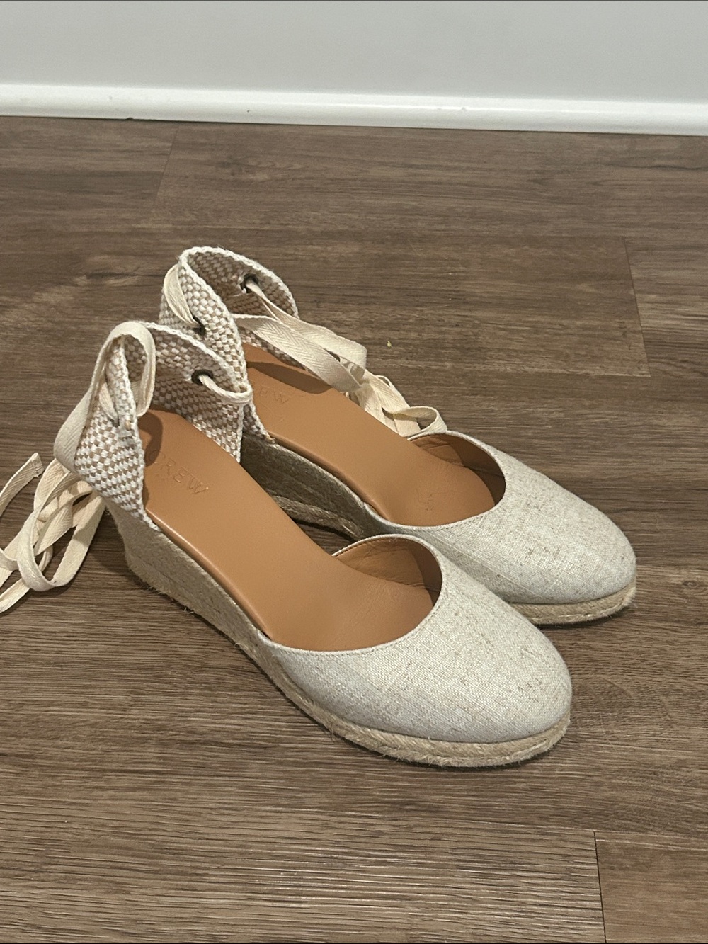 J. Crew Canvas Ankle-Wrap Espadrille Wedges - Size 8